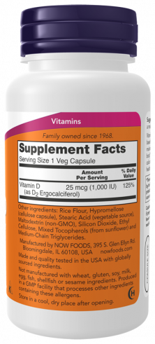 NOW High Potency Vitamin D 1000 IU, Высокоэффективный витамин Д-3 1000 МЕ, 120 капсул