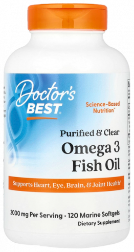Doctor's Best Omega 3 Fish Oil, Двойная Омега 3 1000 мг ДКГ И ЭПК из анчоуса, 120 капсул